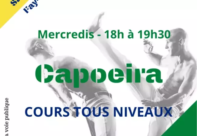 Cours de Capoeira le mercredi de 18h à 19h30 tous niveaux en salle polyvalente au 6 allée du Parc proposés par un formateur agréé Les premiers cours sont offerts